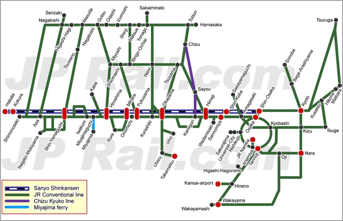 சான்யோ ஷின்கான்சென் வரைபடம்